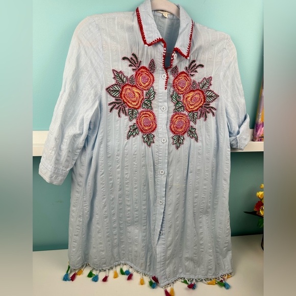 Velzeta women's tunic with beaded floral, size Small - Picture 1 of 13